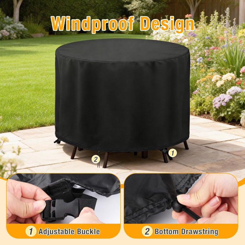 POMER Patio Furniture Set Cover, Round Bar Height Table and Chair Cover 90inch Waterproof Outdoor Tall High Table Cover for Round Furniture Set - 90" D x 43" H - Image 3